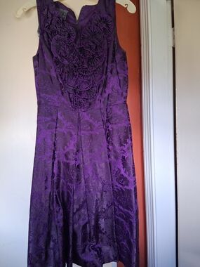 Muse Purple Jacquard Sleeveless Dress with Rosette Bodice